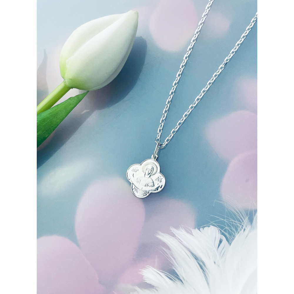 Srebrny Medalik prawosławny Matka Boska Komunia Chrzest