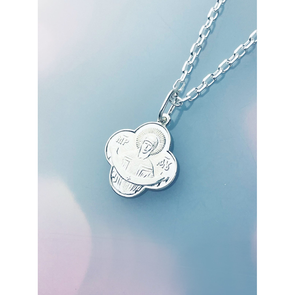 Srebrny Medalik prawosławny Matka Boska Komunia Chrzest