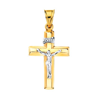 Goldanhänger Kettenanhänger Kreuz Jesus Christus Goldkreuz Bicolor Gelbgold 585er 14KT