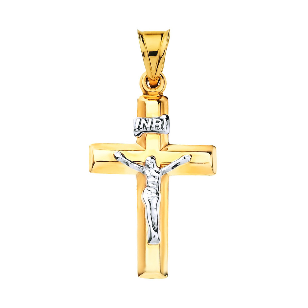 Złoty krzyżyk Jezus Chrystus INRI dwukolorowy Chrzest Komunia