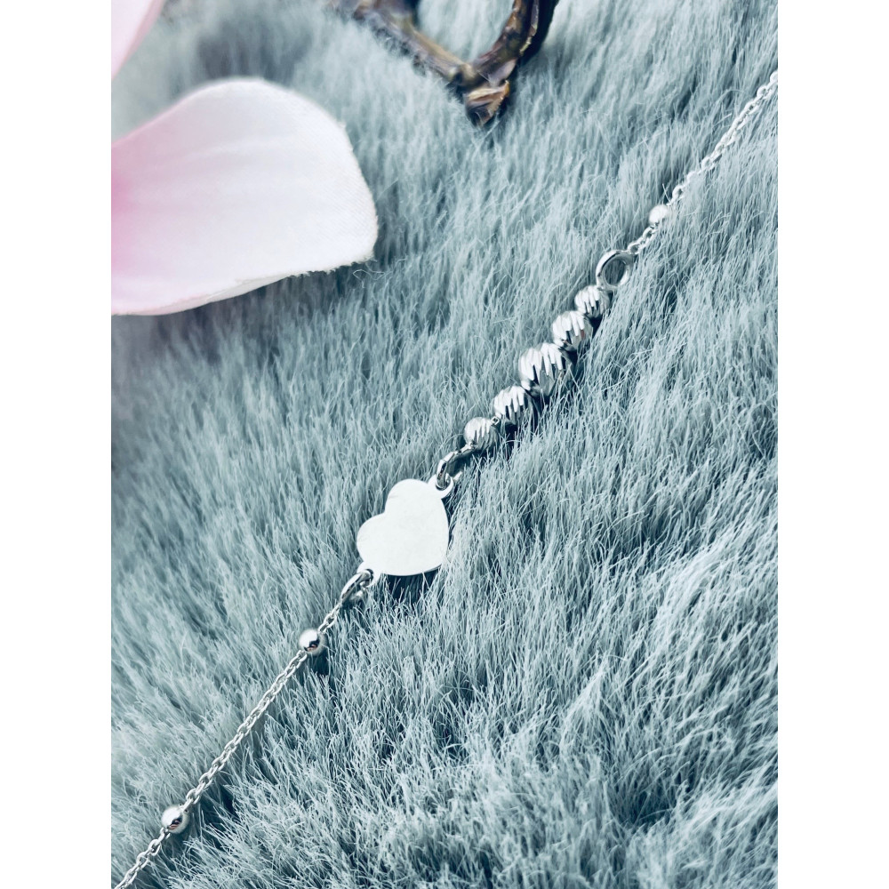 Srebrna bransoletka serce serduszko koraliki