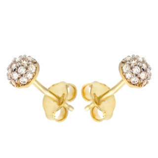 Złote kolczyki kuleczki z cyrkoniami dwukolorowe