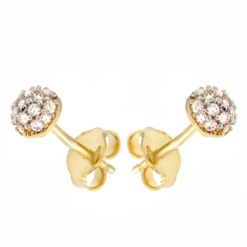 Złote kolczyki kuleczki z cyrkoniami dwukolorowe