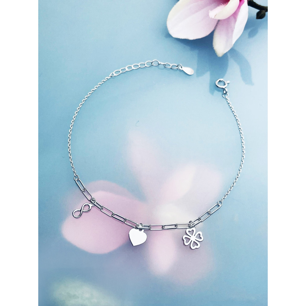 Herz Infinity Kleeblatt Armband 925 Silber Damen Kinder