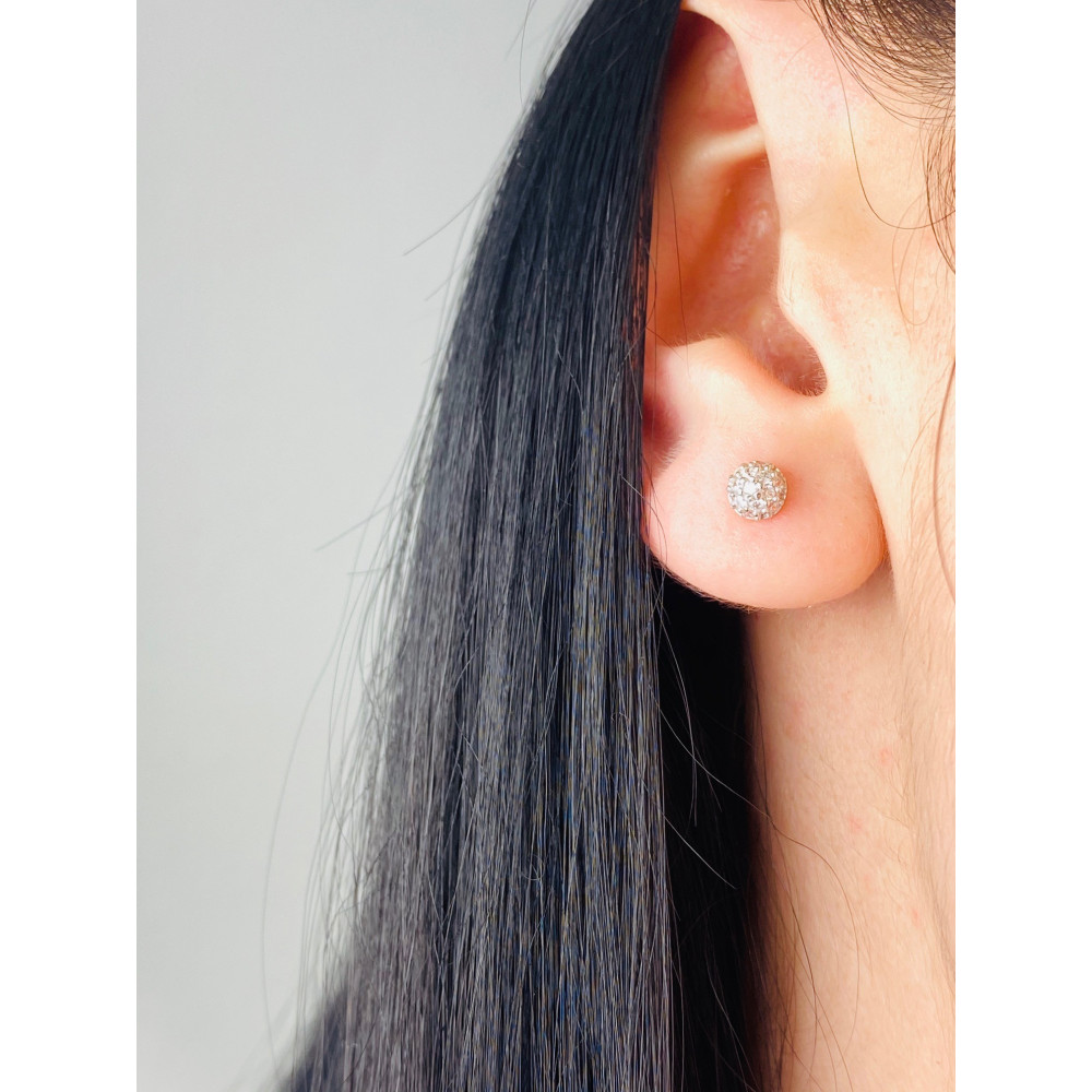 Złote kolczyki kuleczki z cyrkoniami dwukolorowe