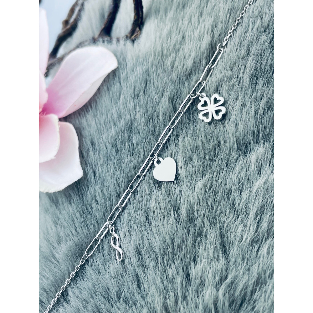 Herz Infinity Kleeblatt Armband 925 Silber Damen Kinder