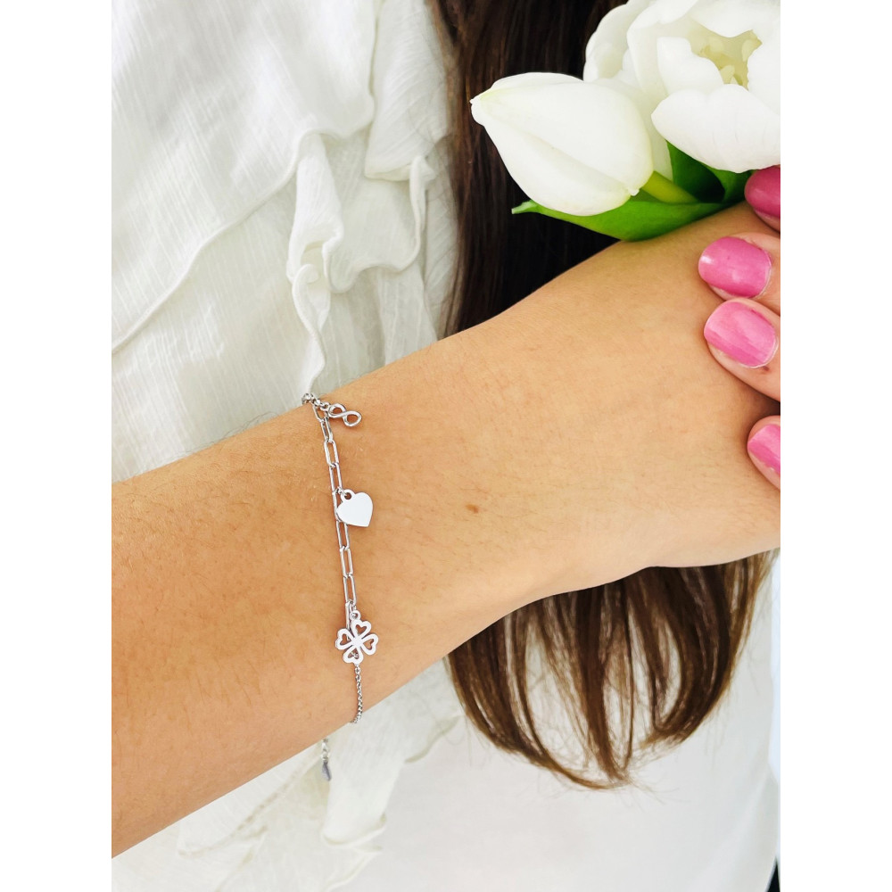 Herz Infinity Kleeblatt Armband 925 Silber Damen Kinder