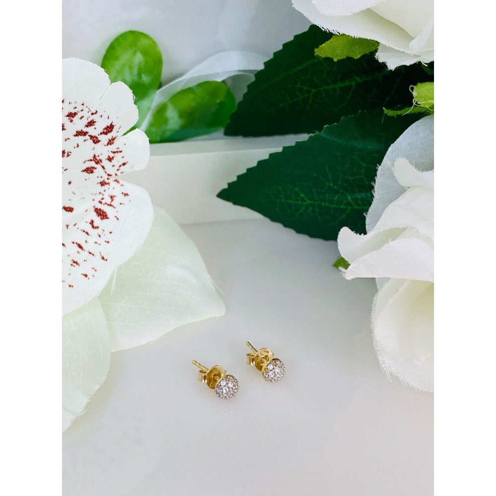 Złote kolczyki kuleczki z cyrkoniami dwukolorowe