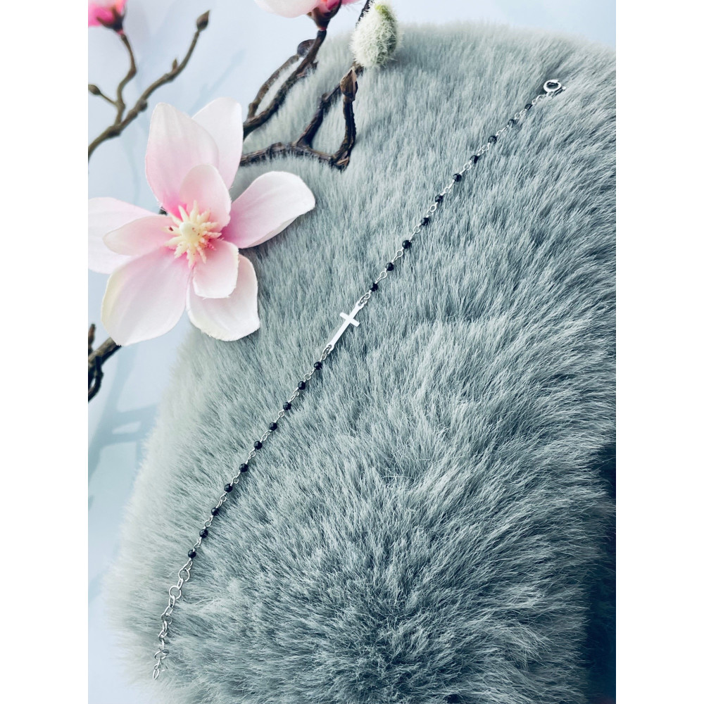 Kreuz Armband 925 Silber mit Onyx Damen Kinder