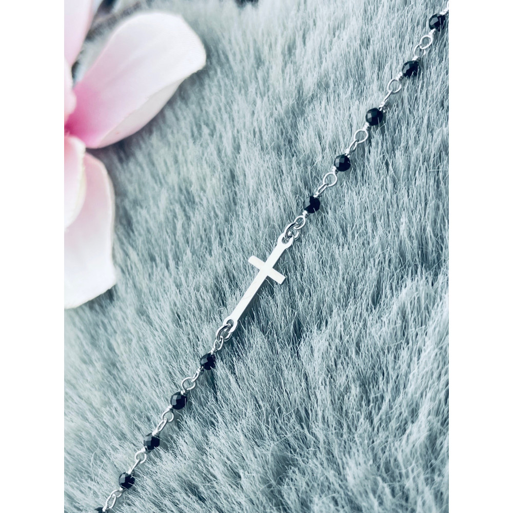 Kreuz Armband 925 Silber mit Onyx Damen Kinder