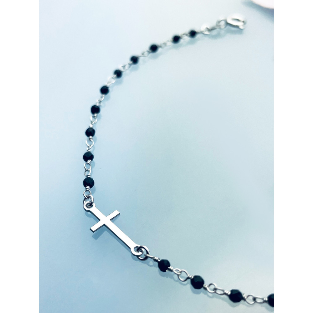 Kreuz Armband 925 Silber mit Onyx Damen Kinder