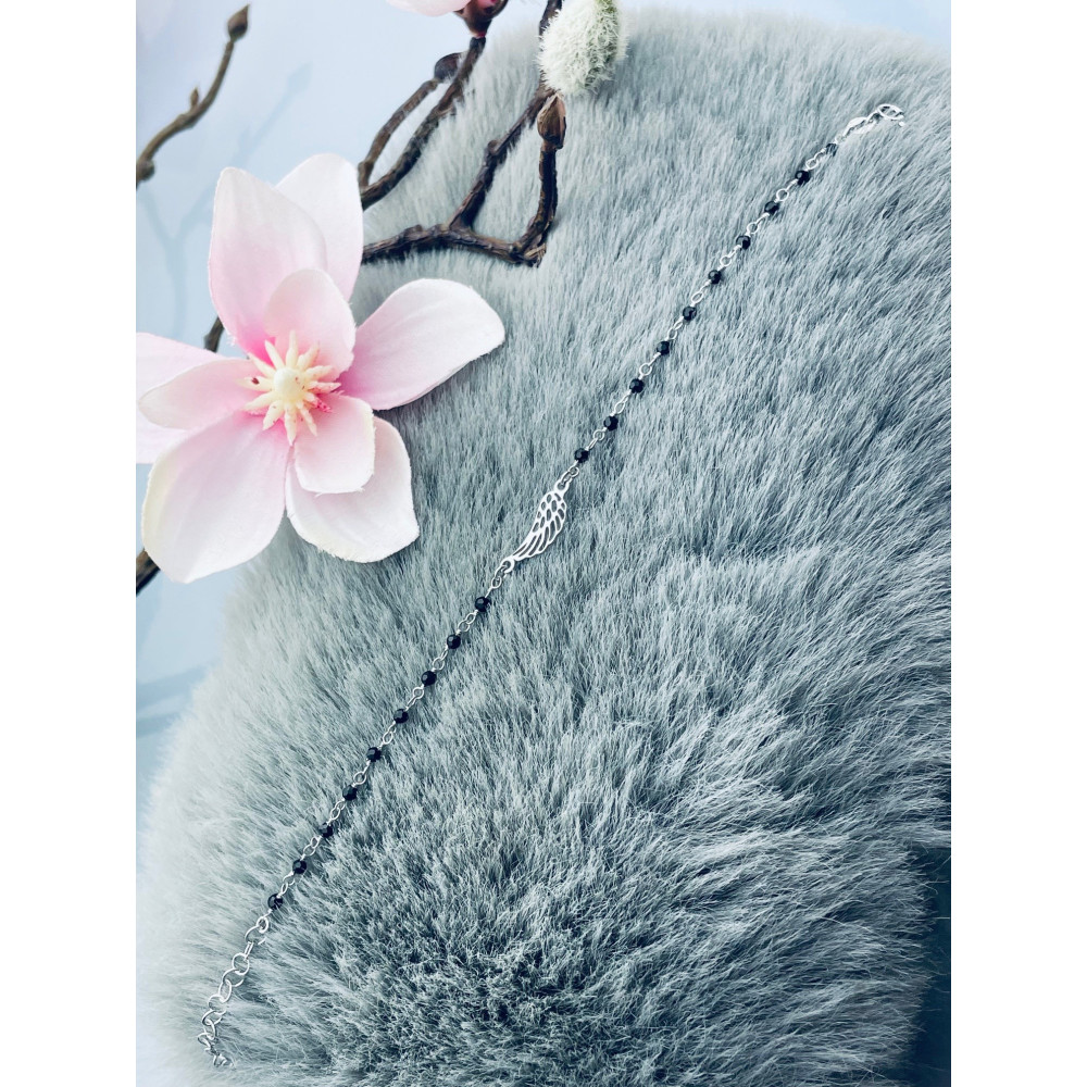 Flügel Armband 925 Silber mit Onyx Damen Kinder