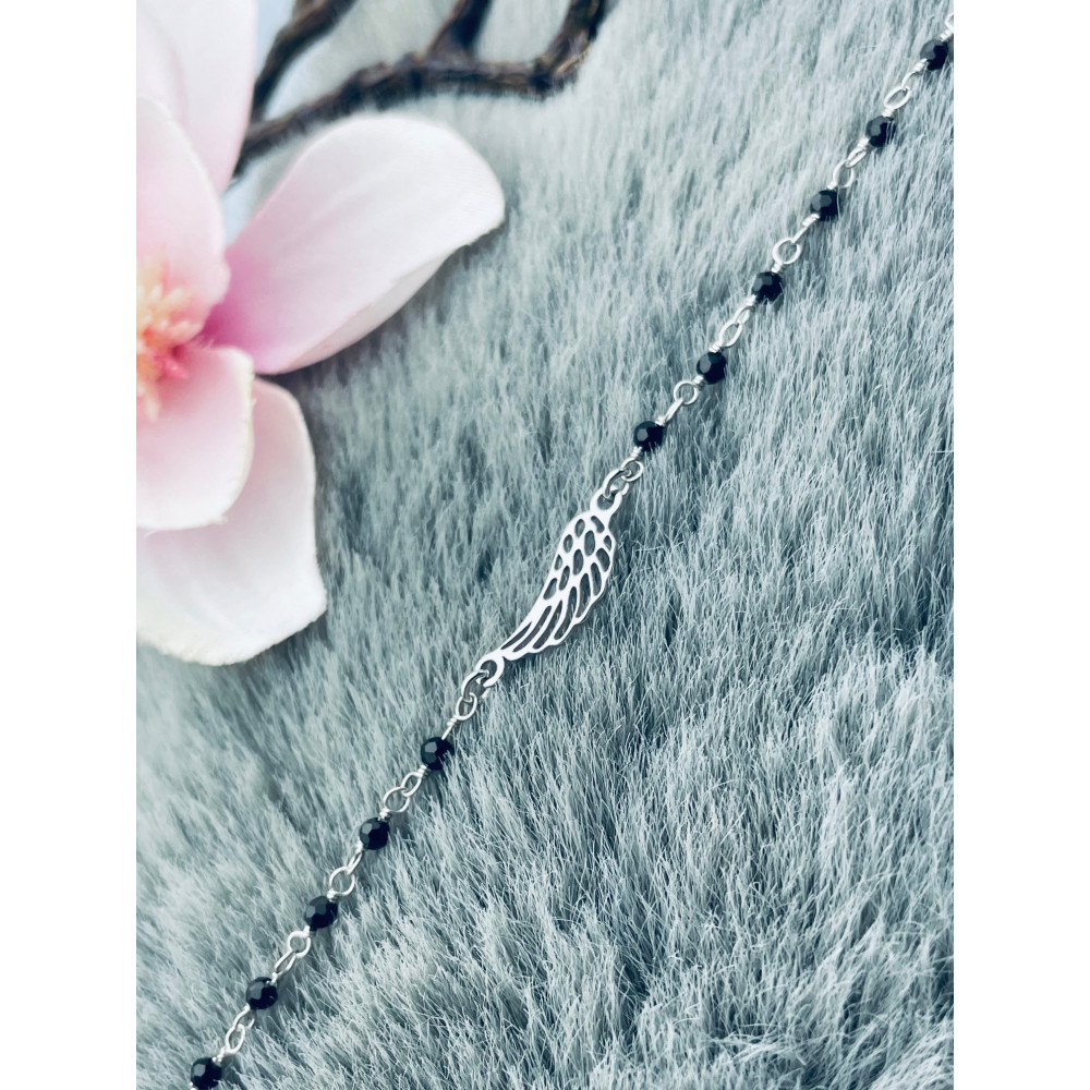 Flügel Armband 925 Silber mit Onyx Damen Kinder