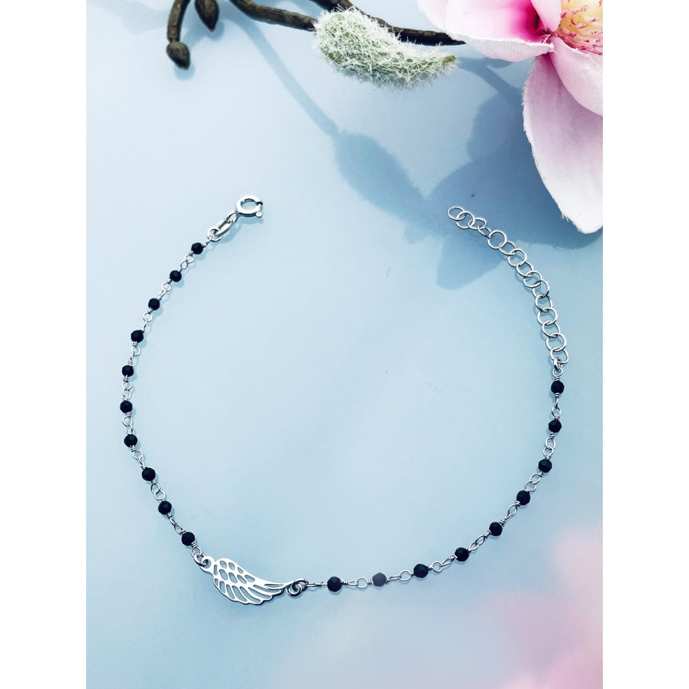 Flügel Armband 925 Silber mit Onyx Damen Kinder