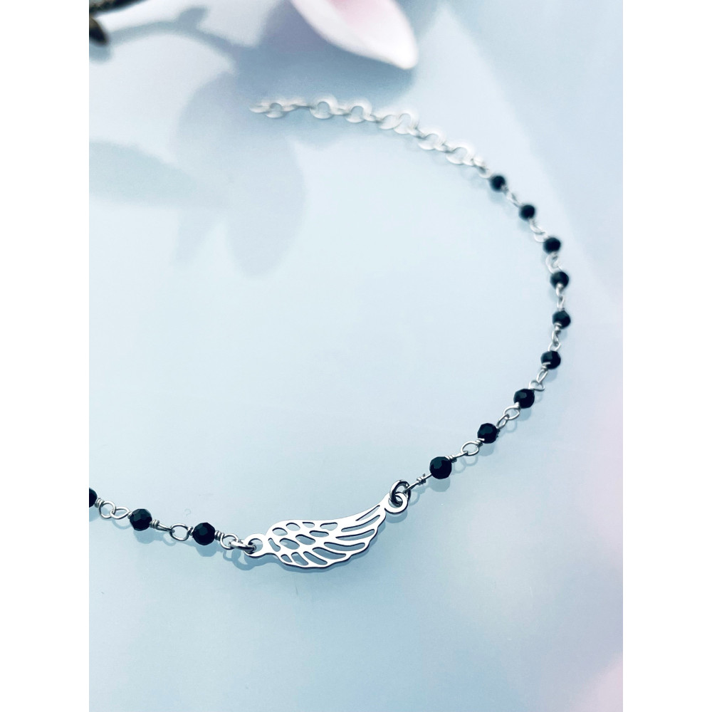 Flügel Armband 925 Silber mit Onyx Damen Kinder
