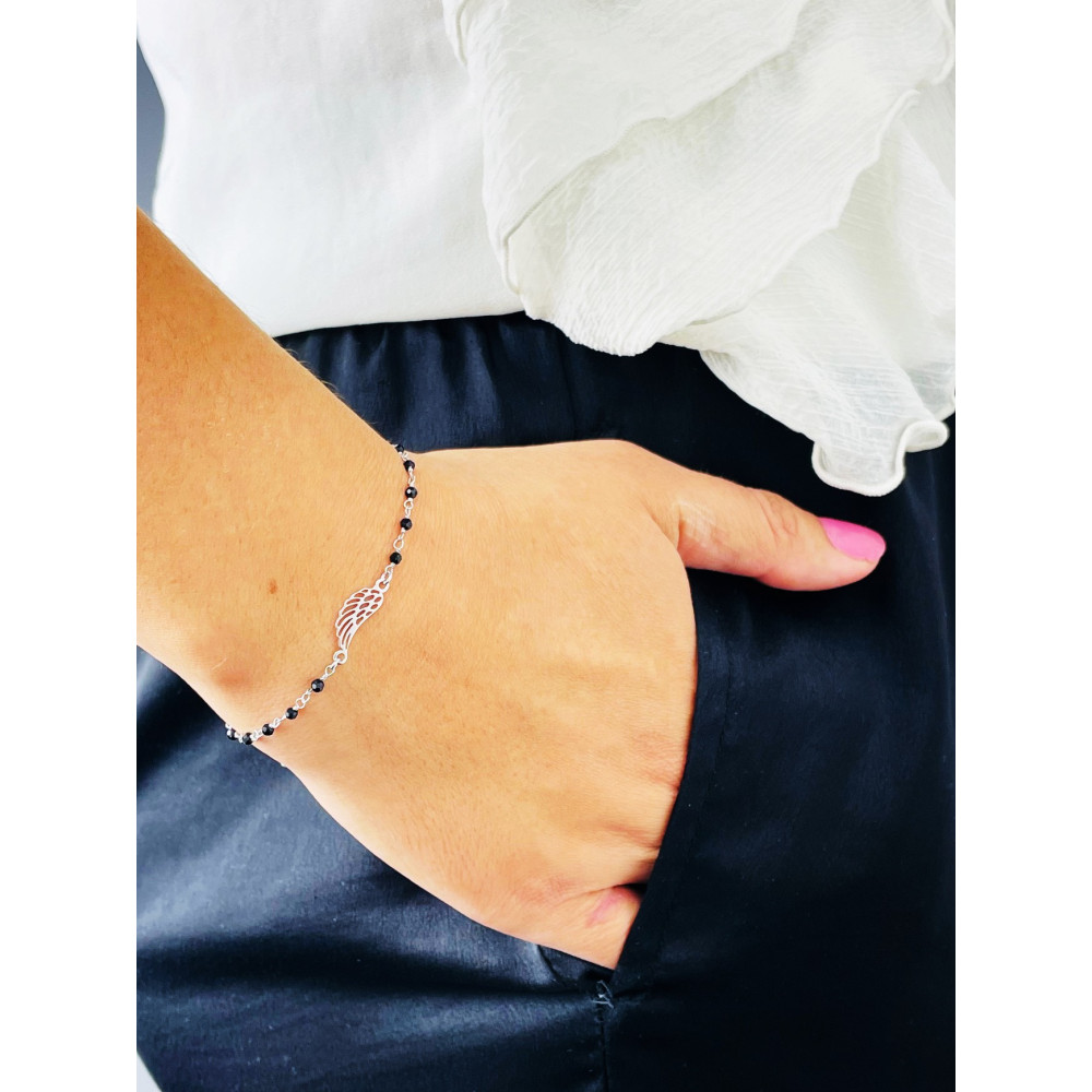 Flügel Armband 925 Silber mit Onyx Damen Kinder