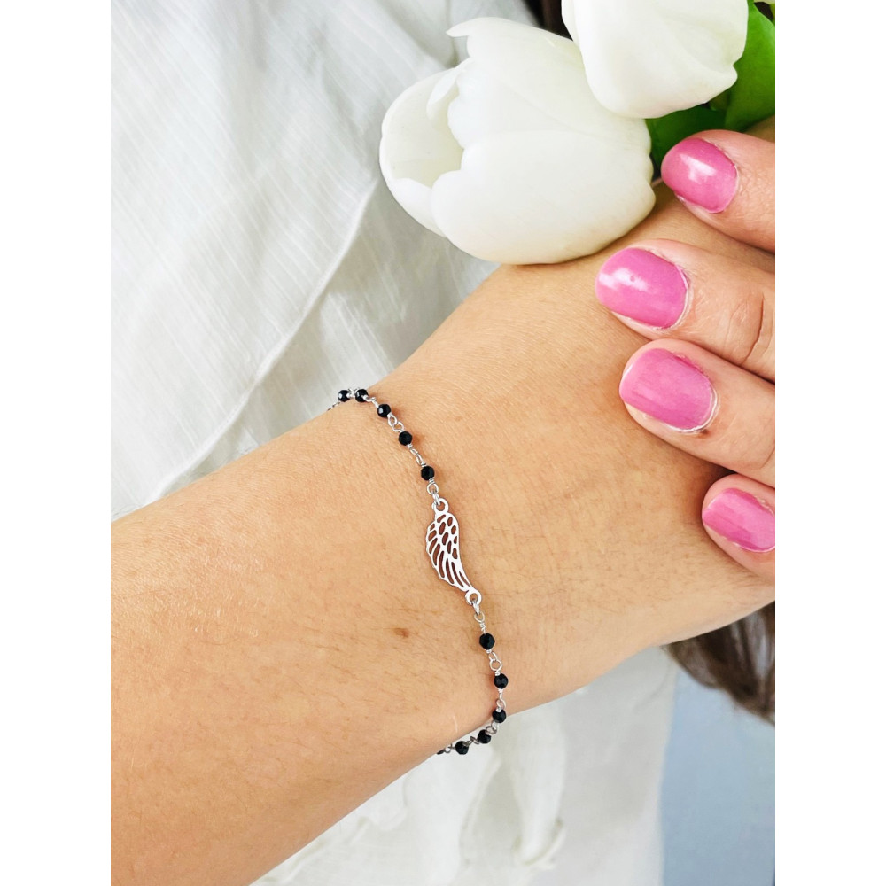 Flügel Armband 925 Silber mit Onyx Damen Kinder