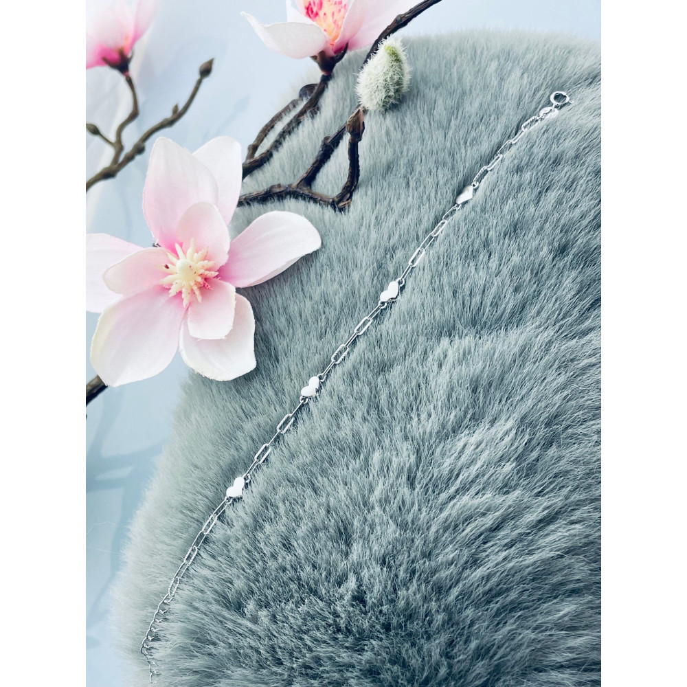 Srebrna bransoletka szeroki ankier serca serduszka