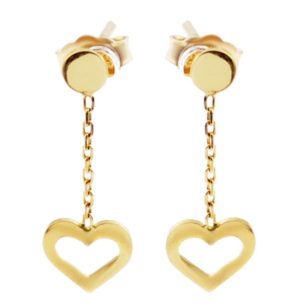 Złote kolczyki wiszące serca