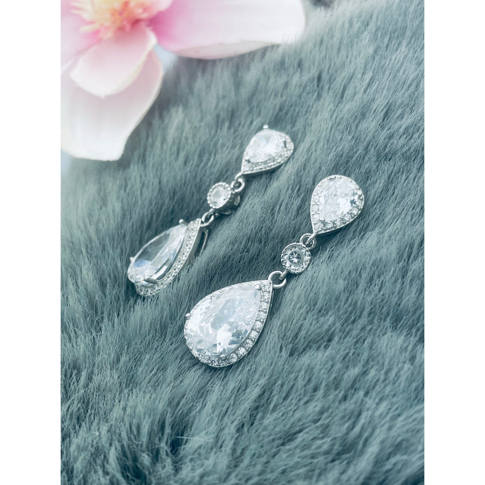 elegant 925 Silber Ohrringe mit Zirkonia Träne