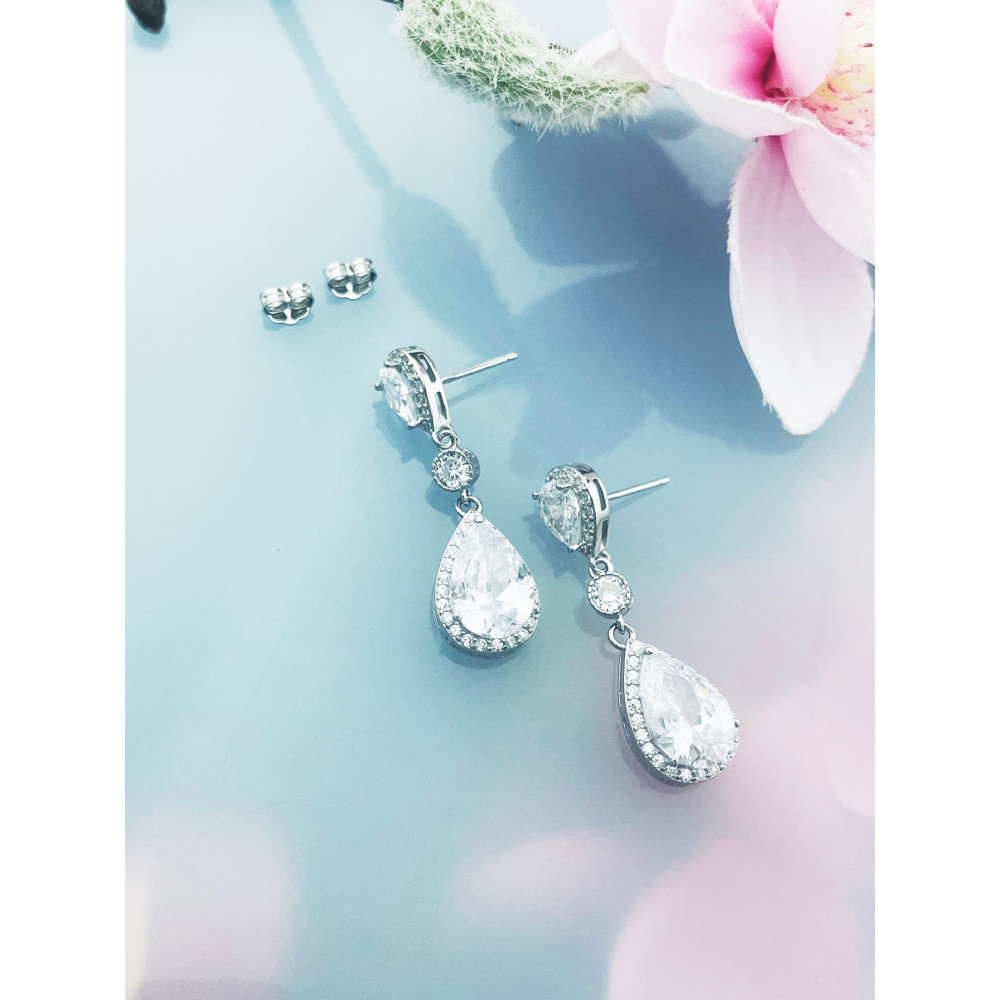 elegant 925 Silber Ohrringe mit Zirkonia Träne