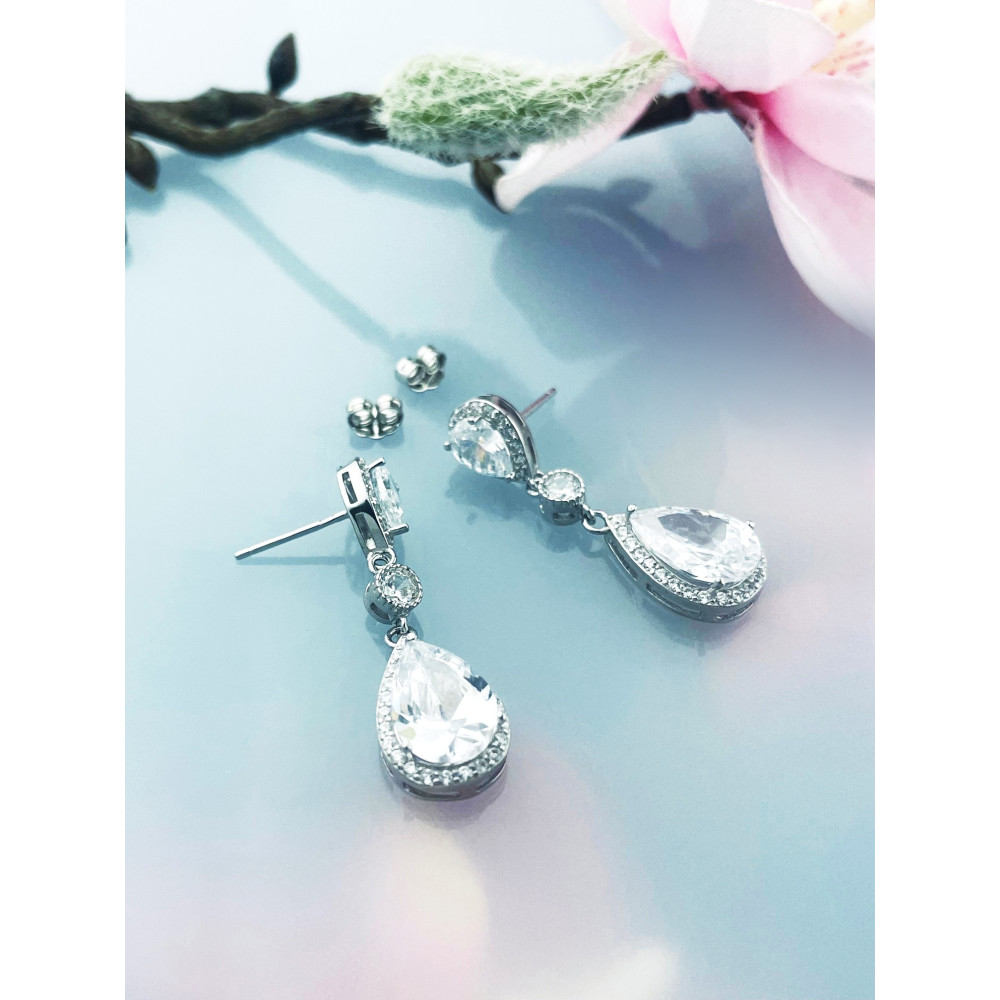 elegant 925 Silber Ohrringe mit Zirkonia Träne