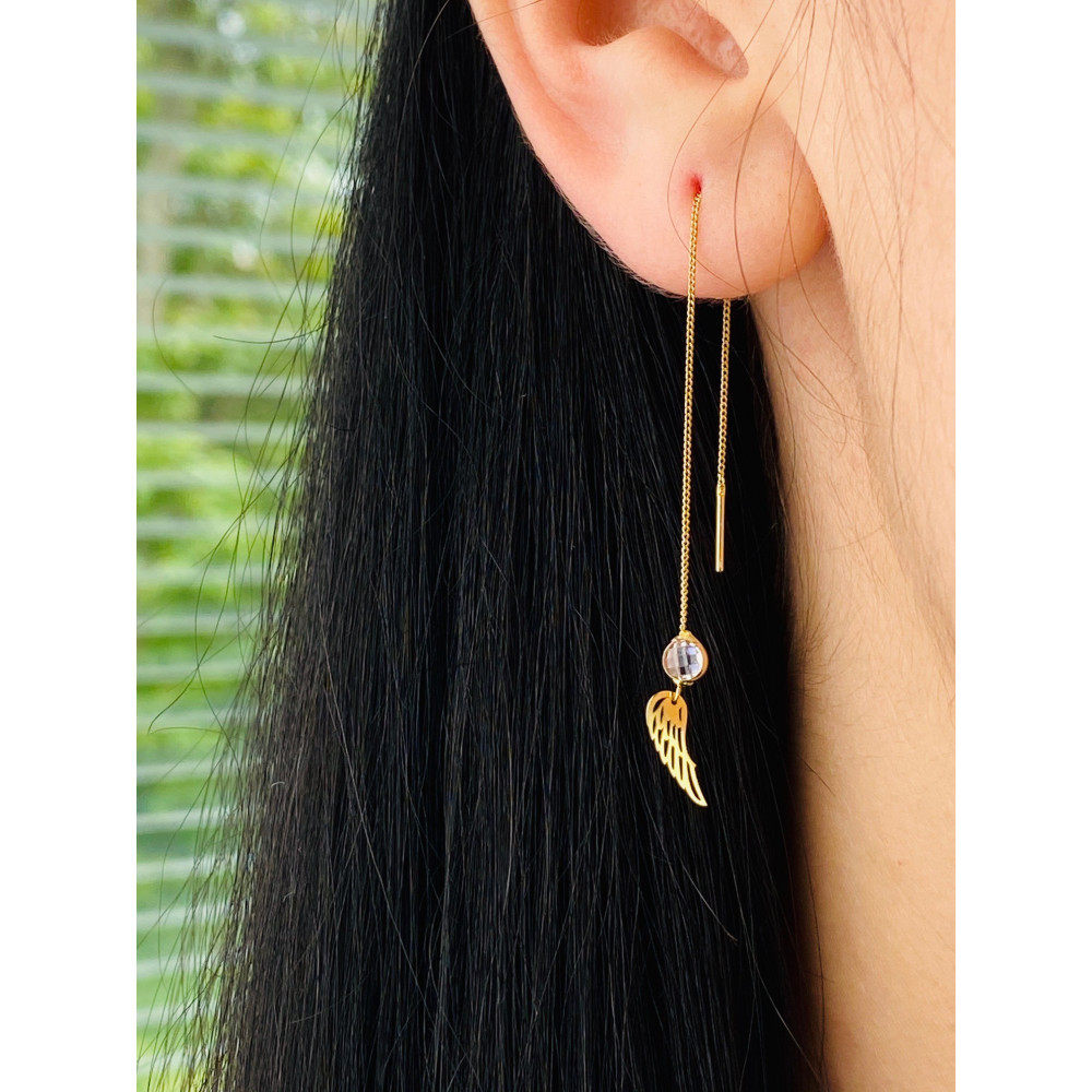 Złote kolczyki wiszące skrzydła