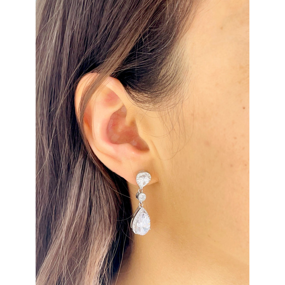 elegant 925 Silber Ohrringe mit Zirkonia Träne