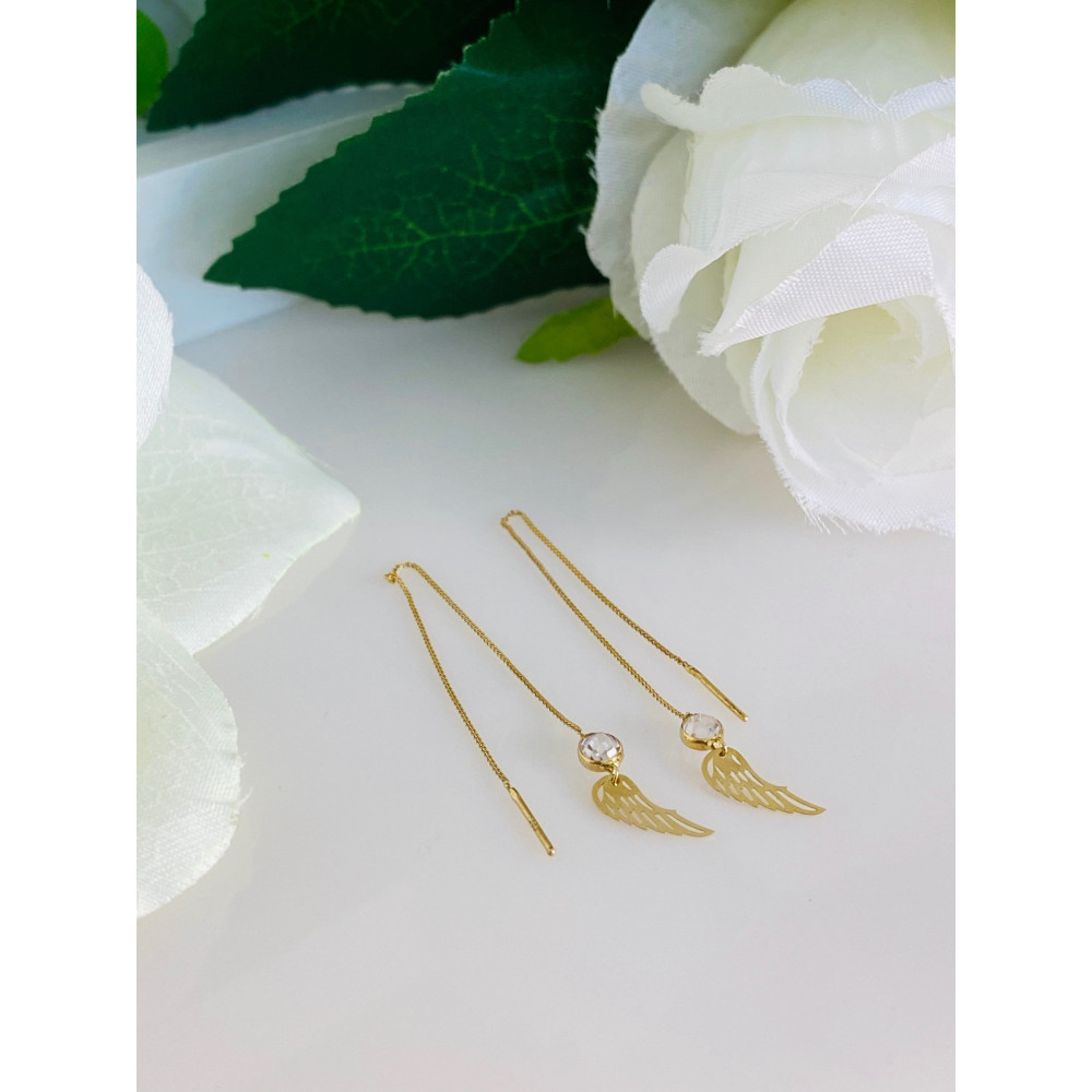 Złote kolczyki wiszące skrzydła