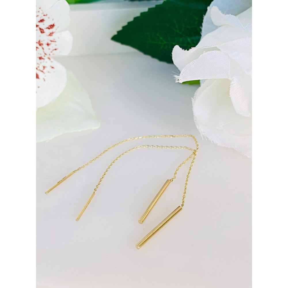 Złote kolczyki wiszące patyczki