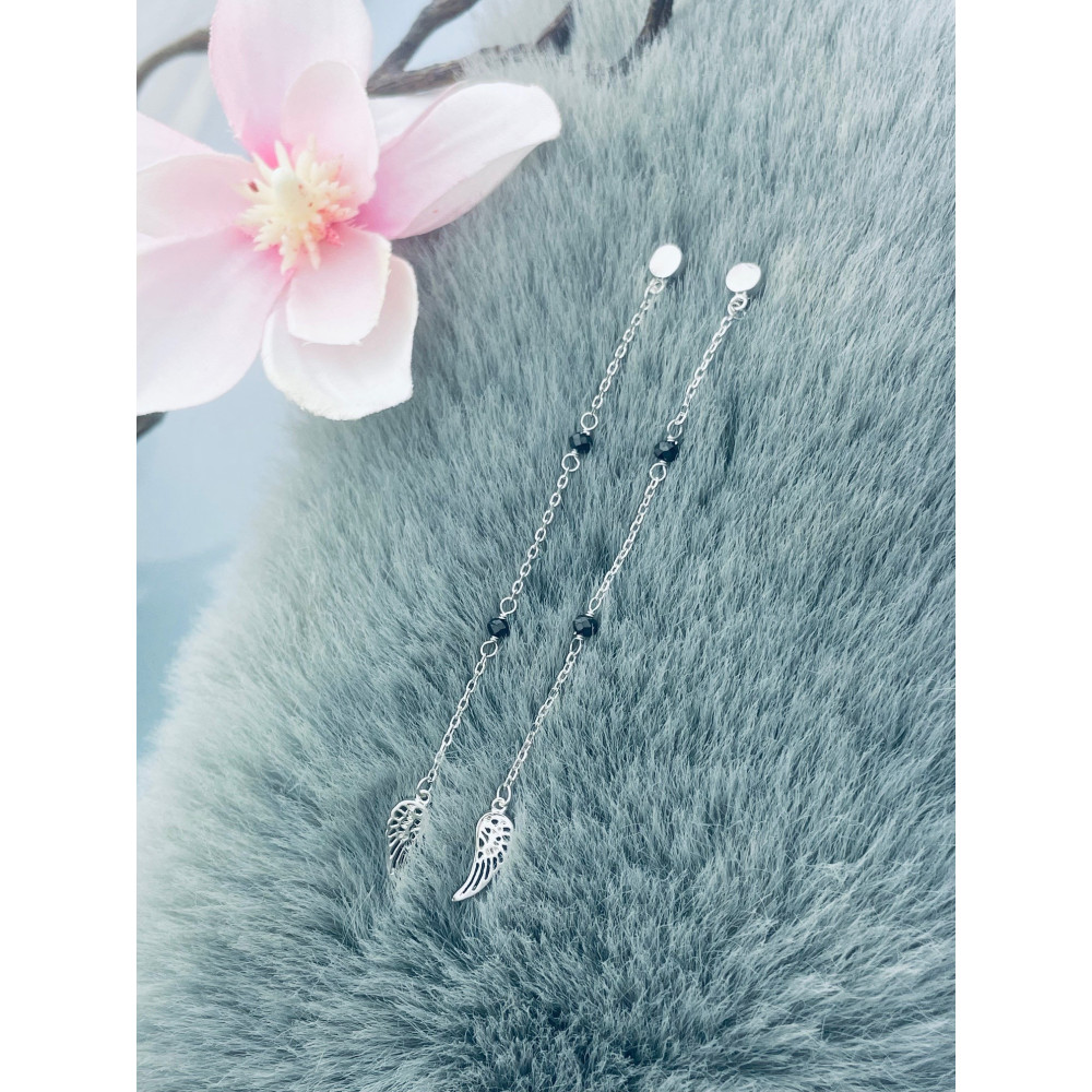 Flügel 925 Silber Ohrringe mit Onyx