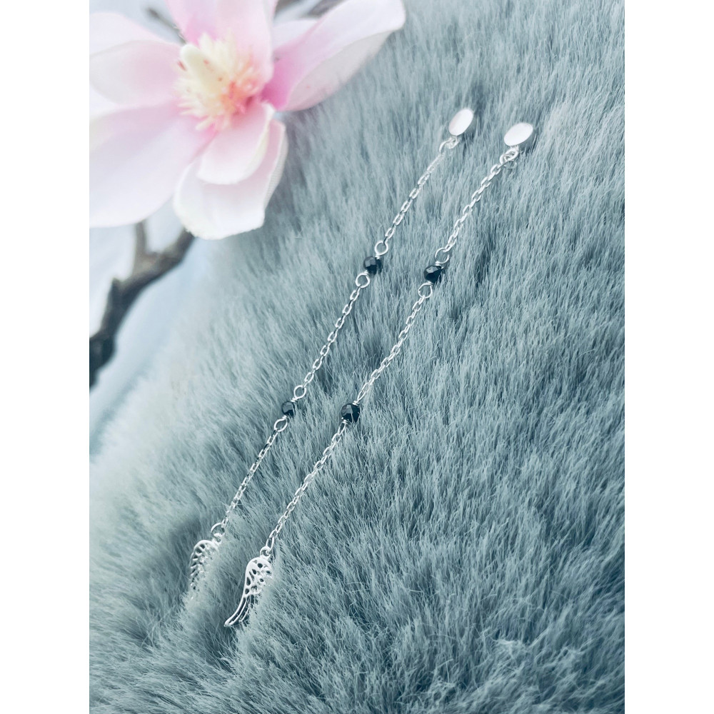 Flügel 925 Silber Ohrringe mit Onyx