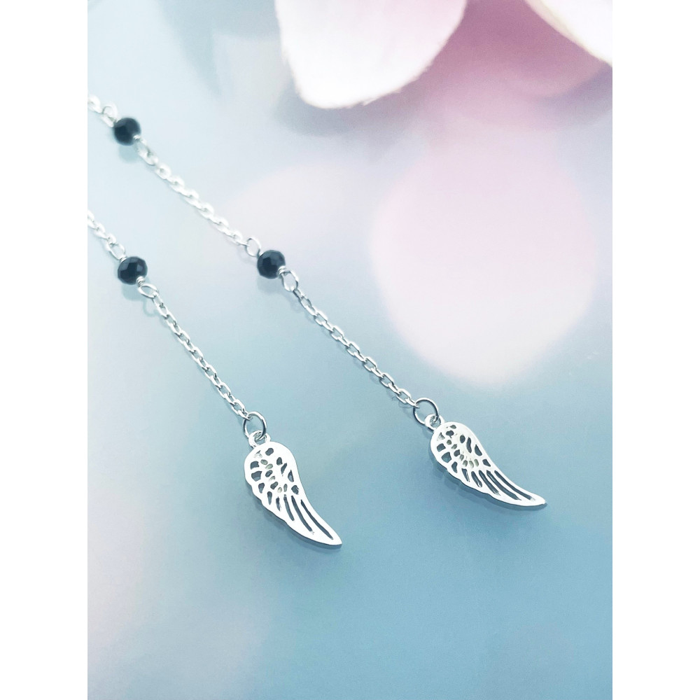 Flügel 925 Silber Ohrringe mit Onyx