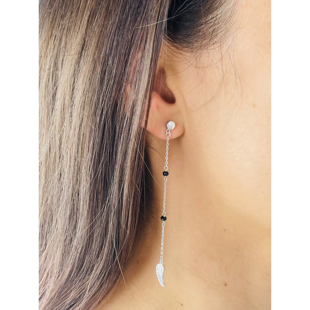 Flügel 925 Silber Ohrringe mit Onyx