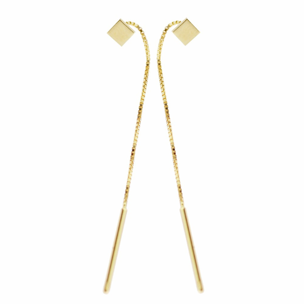 Złote kolczyki wiszące kwadrat