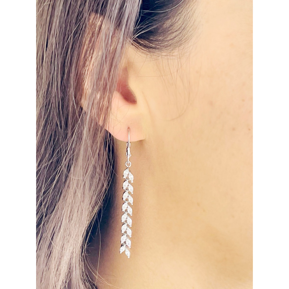 Blatt 925 Silber Ohrringe mit Zirkonia