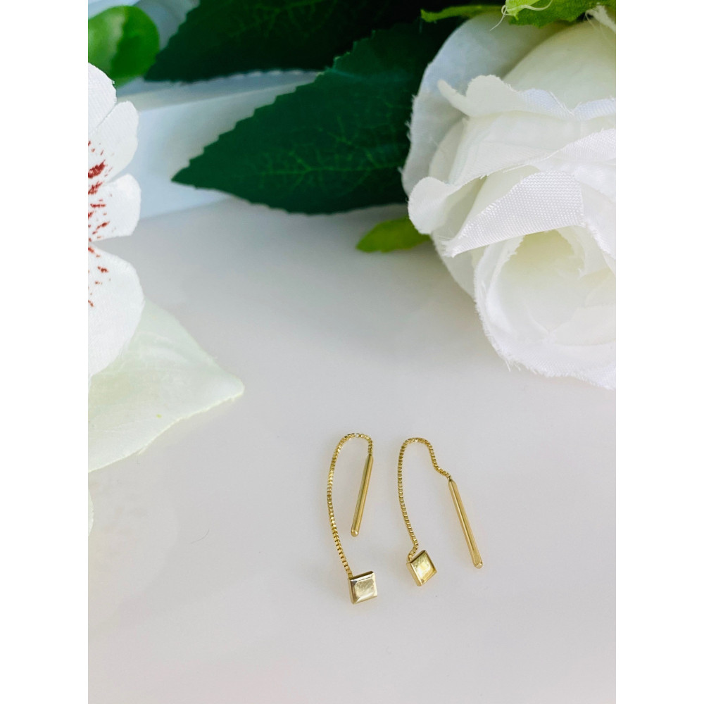 Złote kolczyki wiszące kwadrat