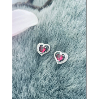 Srebrne kolczyki serca serduszka z cyrkoniami różowe