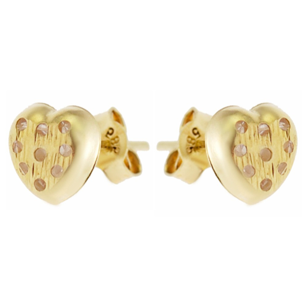 Złote kolczyki serca z cyrkoniami