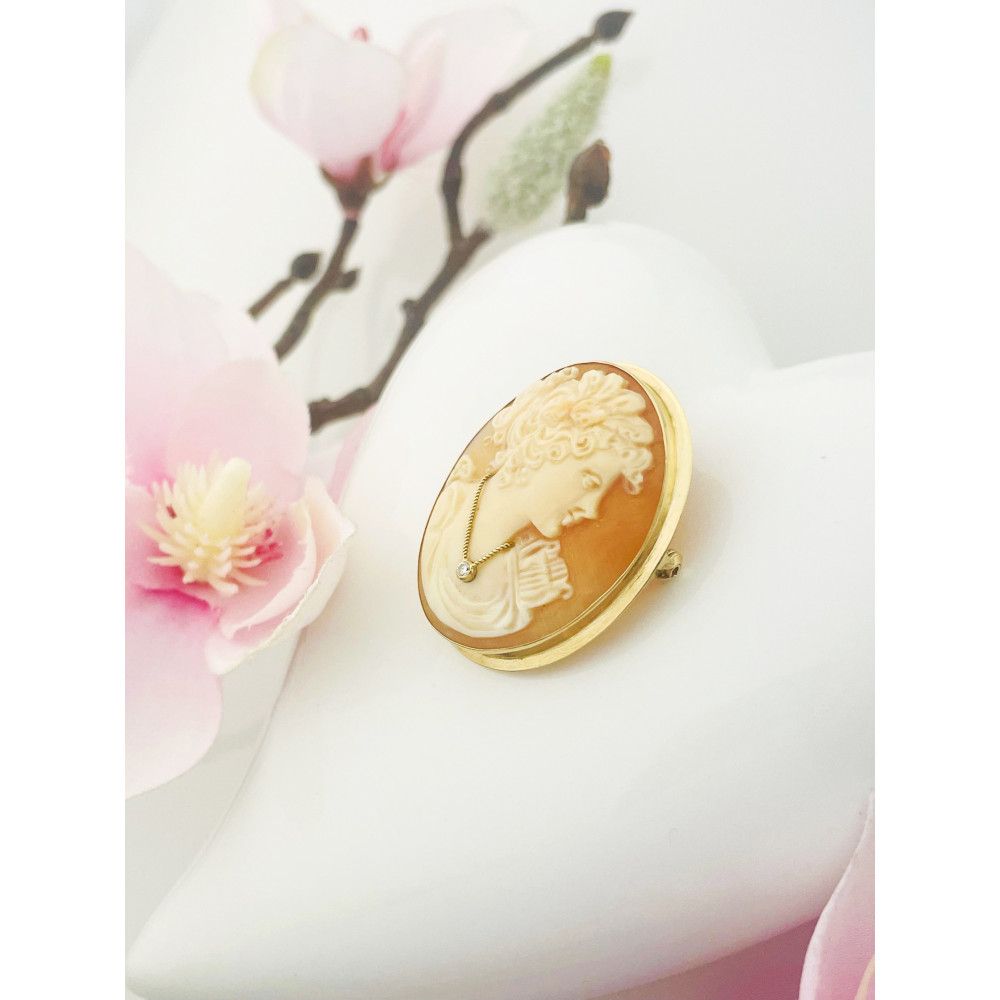 Kamea Goldbrosche mit Zirkonia Gelbgold 585er 14KT