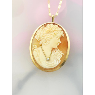 Kamea Goldbrosche mit Zirkonia Gelbgold 585er 14KT