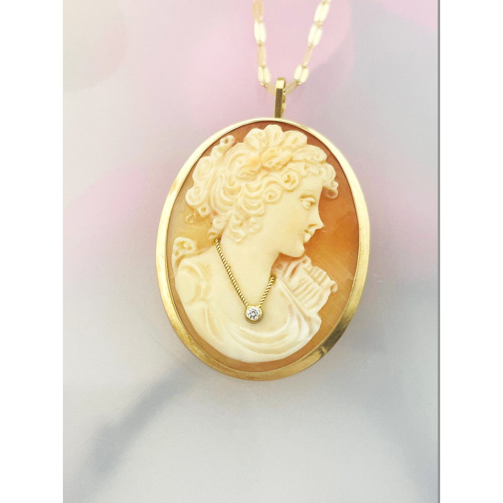 Kamea Goldbrosche mit Zirkonia Gelbgold 585er 14KT