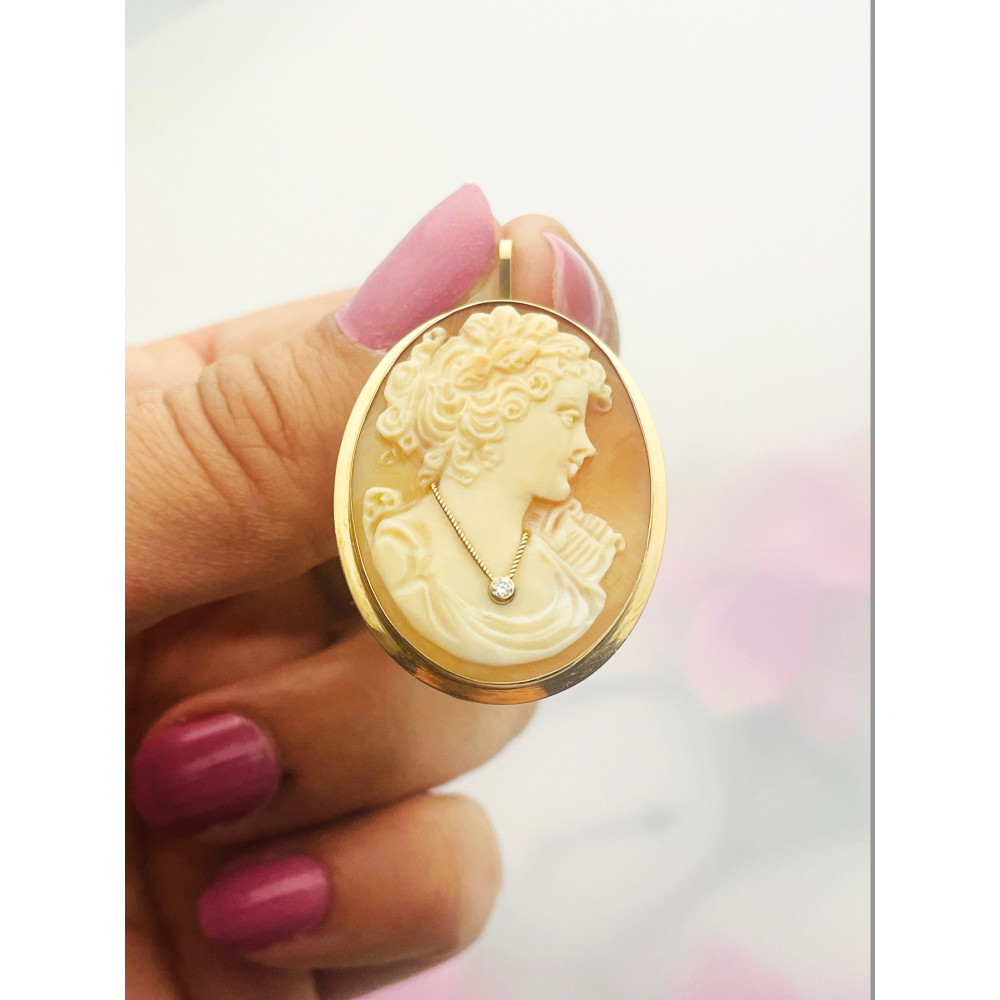 Kamea Goldbrosche mit Zirkonia Gelbgold 585er 14KT