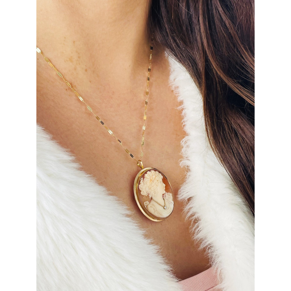 Kamea Goldbrosche mit Zirkonia Gelbgold 585er 14KT