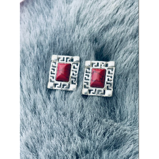 Srebrne kolczyki z koralem grecki wzór retro vintage