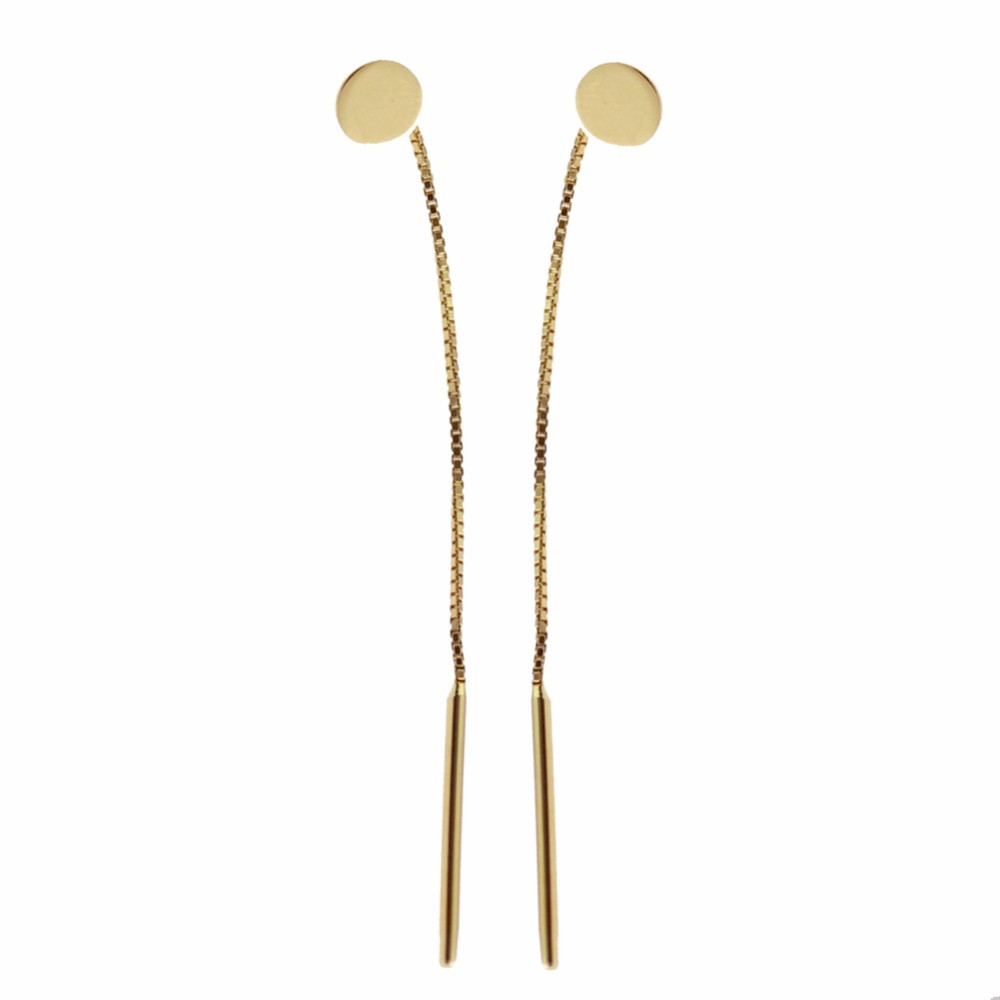 Złote kolczyki wiszące kółka patyczki