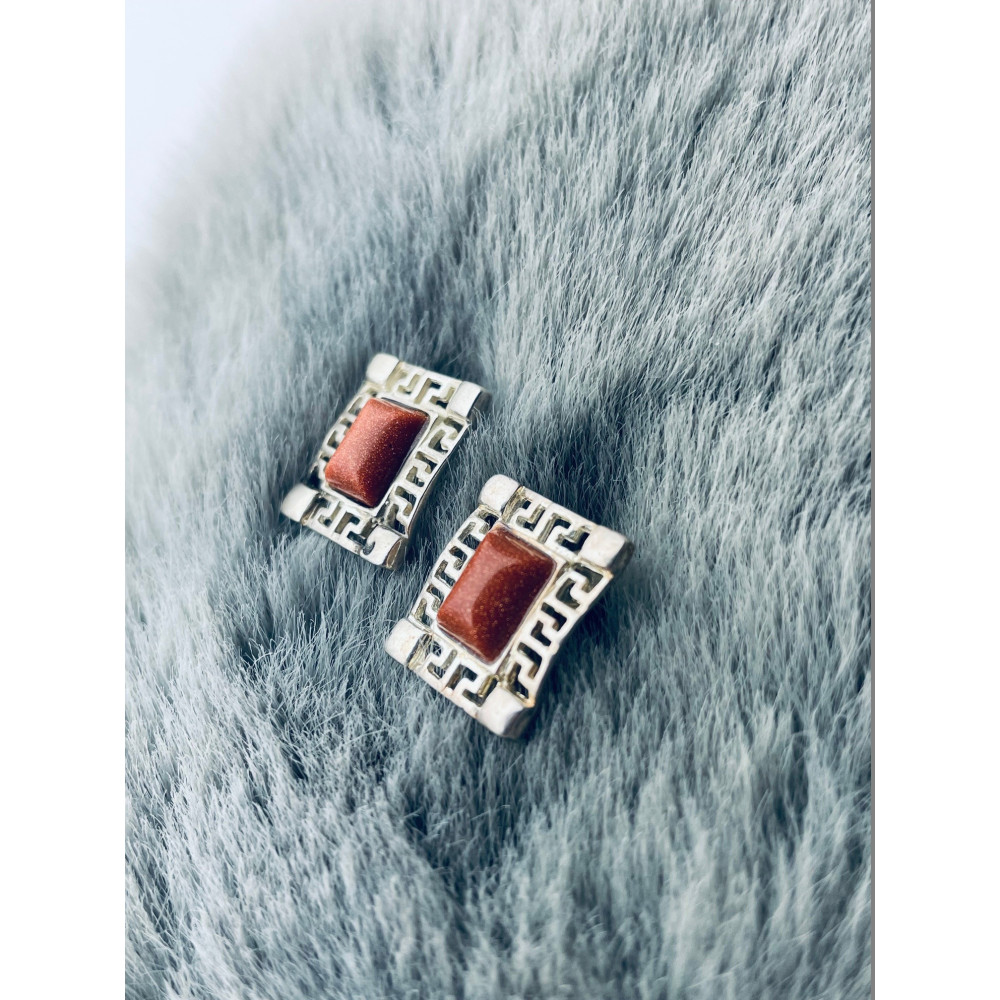 Srebrne kolczyki piasek pustyni z greckim wzorem retro vintage