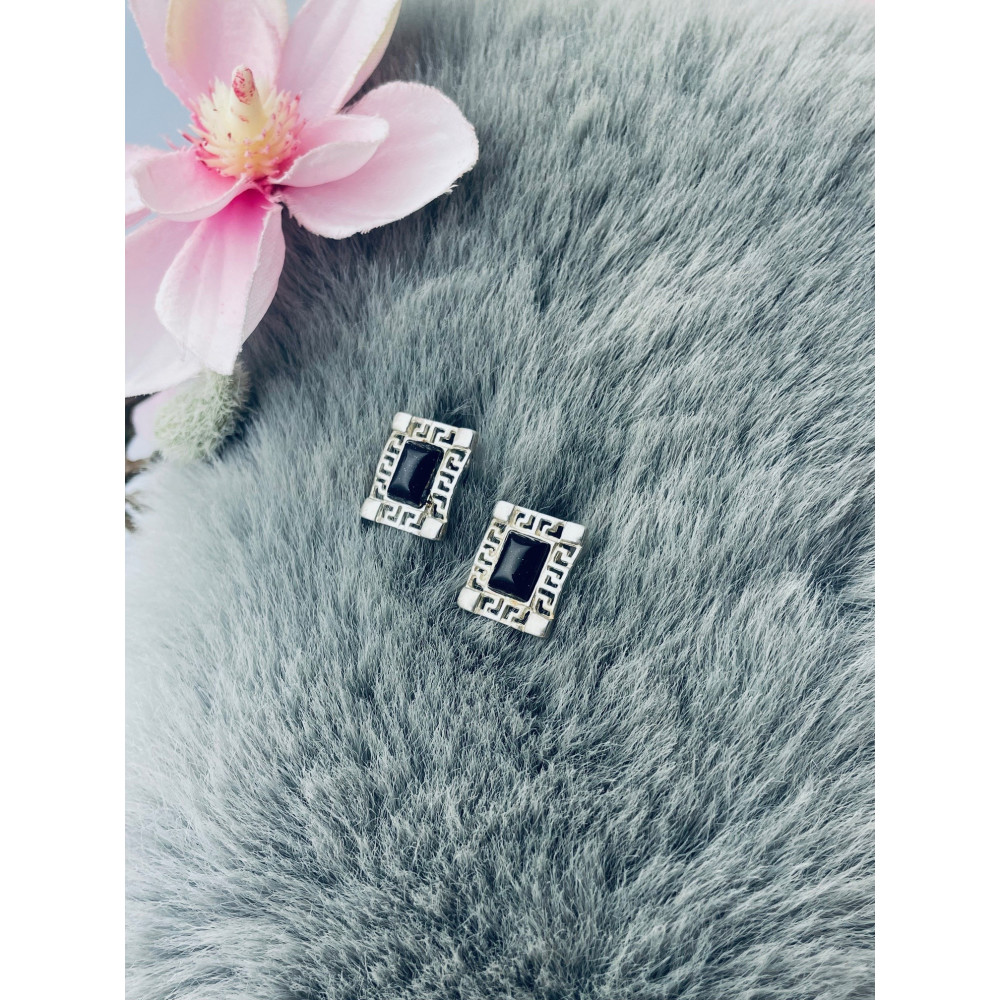 Srebrne kolczyki noc Kairu z greckim wzorem retro vintage