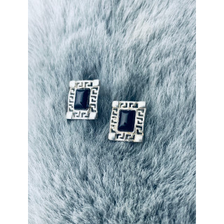 Srebrne kolczyki noc Kairu z greckim wzorem retro vintage