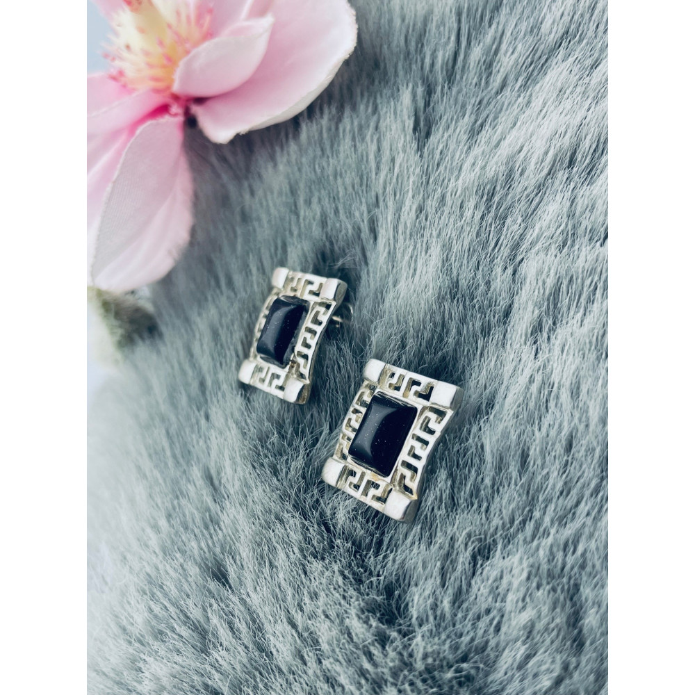 Srebrne kolczyki noc Kairu z greckim wzorem retro vintage